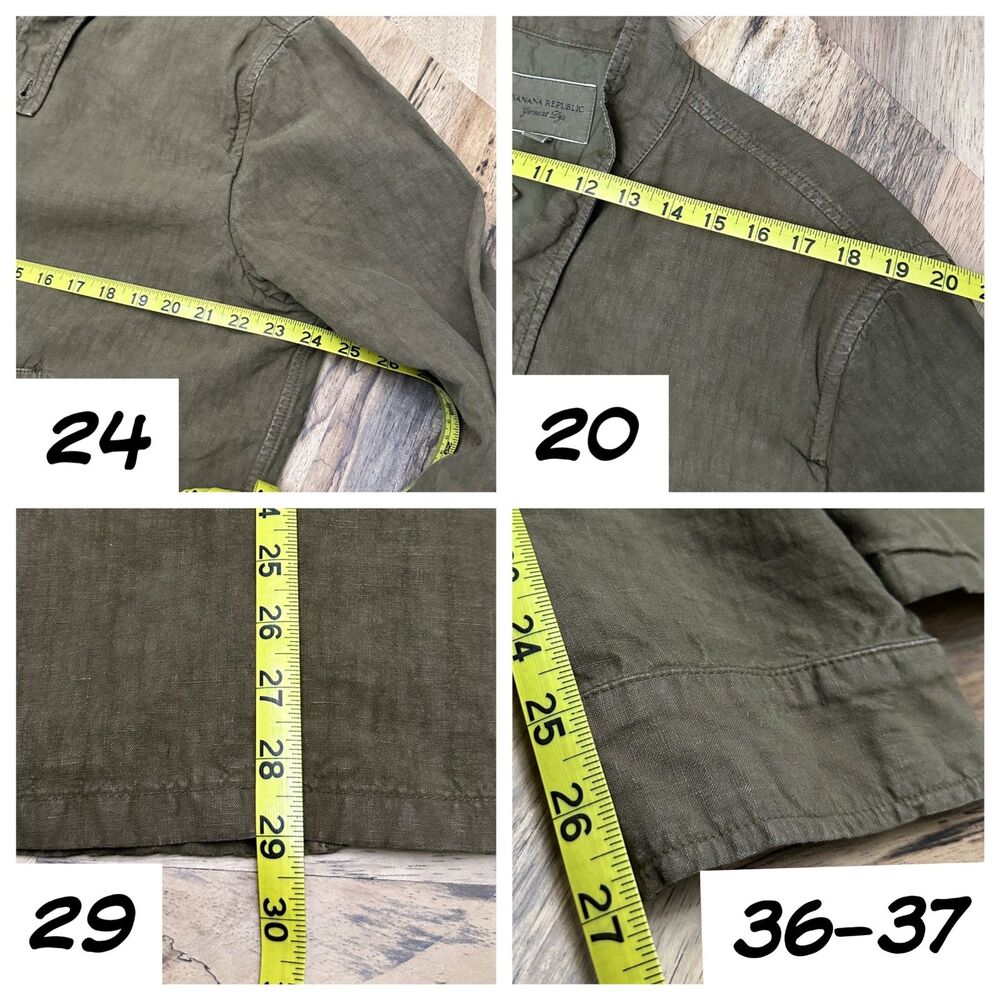 VTG 00s Y2K Banana Republic Garment Dyed Olive Green Linen Field Jacket Men's XL - Picture 13 of 15